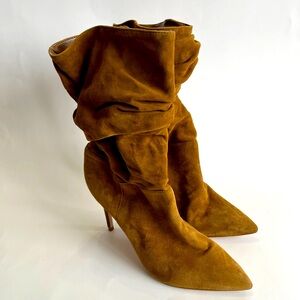 SCHUTZ 9 Ashlee Suede Bootie Stiletto Heel‎ Pointed Toe Tan Leather